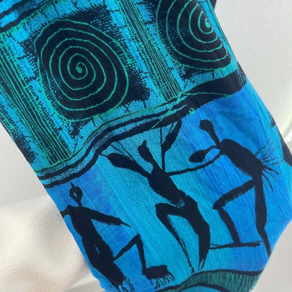 Vintage 90s Tribal Print Maxi Skirt African Dancer Boho Festival Drape Faux Wrap - Picture 7 of 11